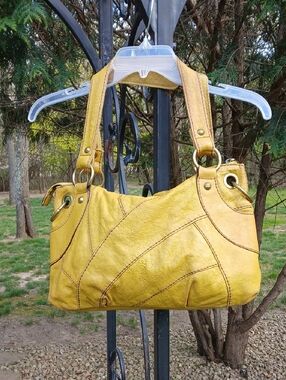 Vintage Fossil Leather Hobo Bag Mustard Color